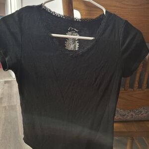 Black Lace Trim Ribbed Crop Top